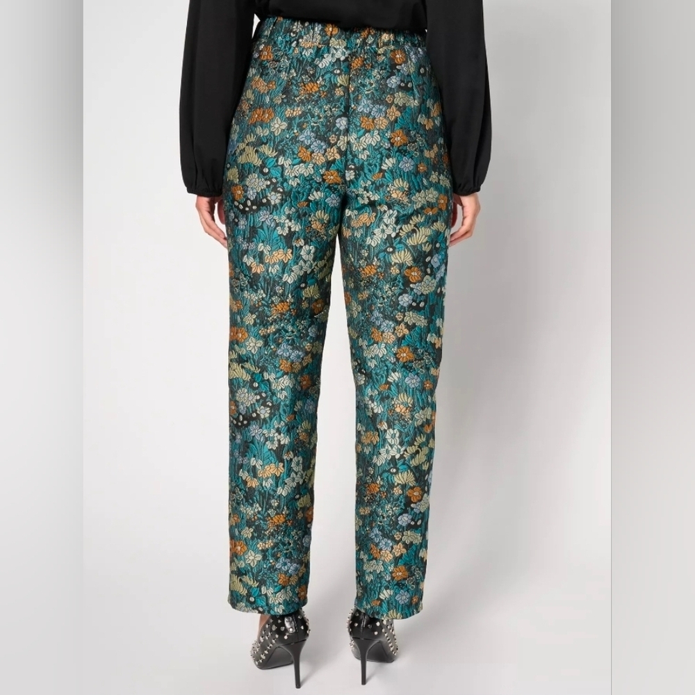 Stacy London Floral Brocade Pants Teal Multi 14 - Picture 3 of 4